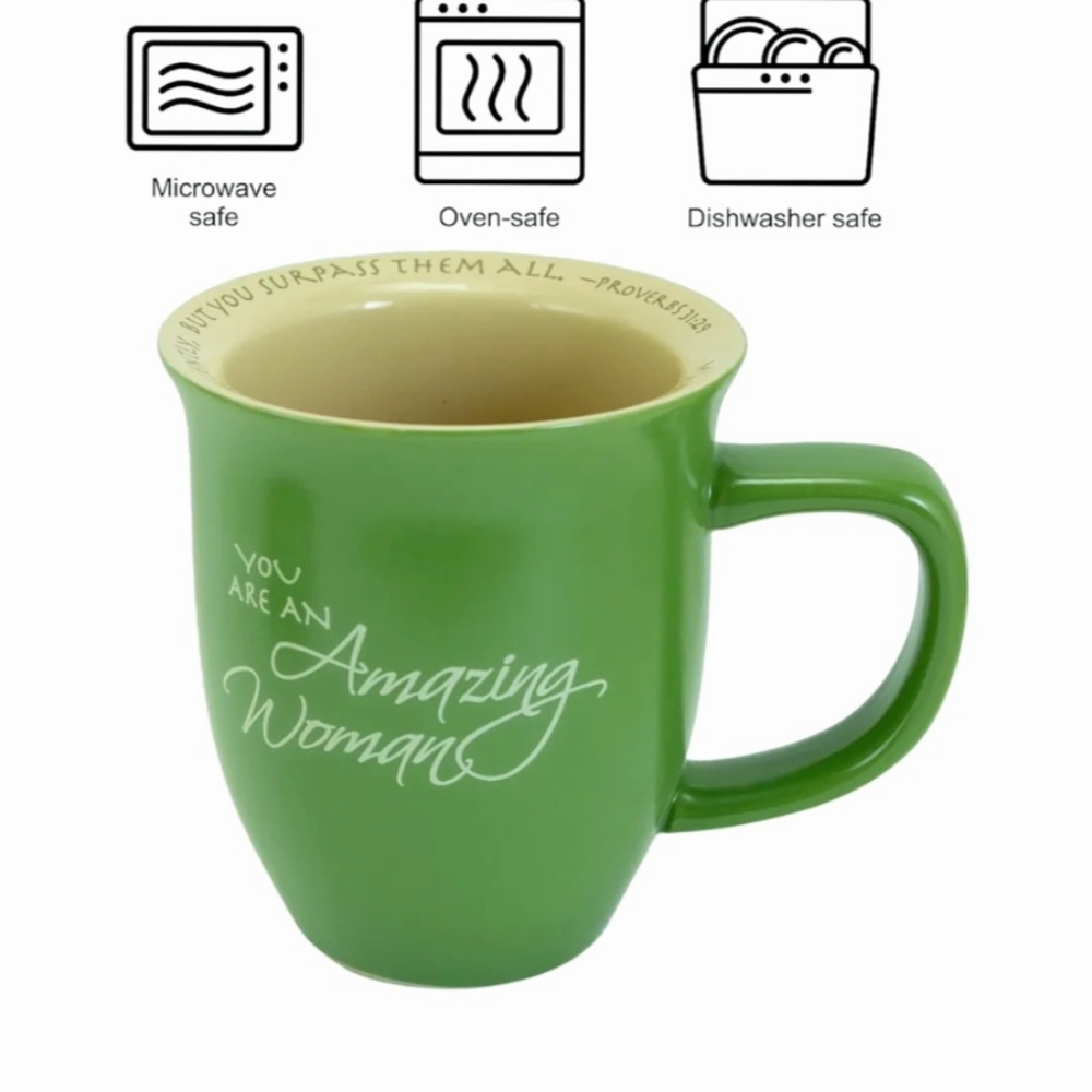 Abbey Gift Amazing Woman Ceramic Mug & Coaster/Lid Set Olive Green NEW NWT - Picture 4 of 10